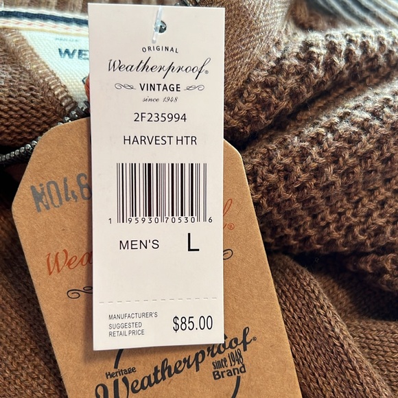 NWT Men’s Weatherproof Vintage Allover Stitch Sweater Medium Harvest - Picture 6 of 6